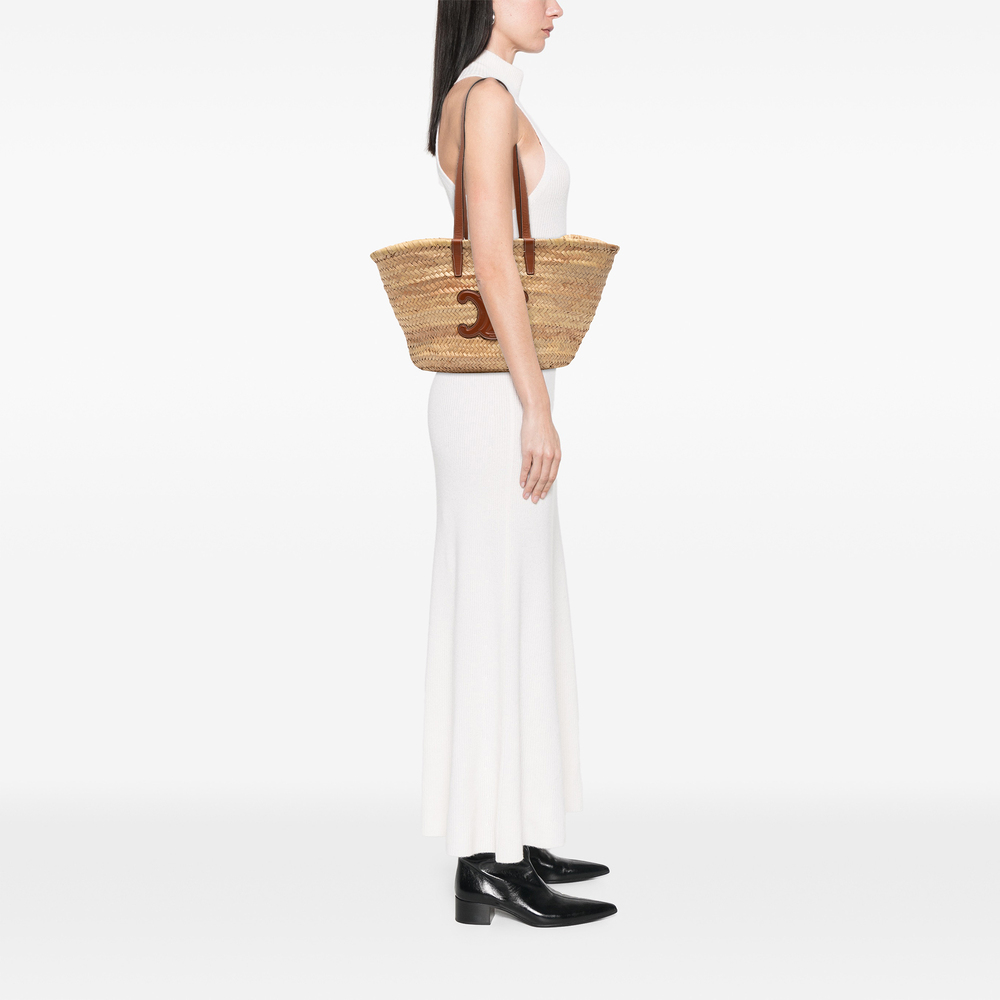 Pre-Loved Celine Large Raffia Cuir Triomphe Classic Panier Tote - Picture 11 of 12